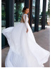 Long Sleeve White Lace Chiffon Wedding Dress